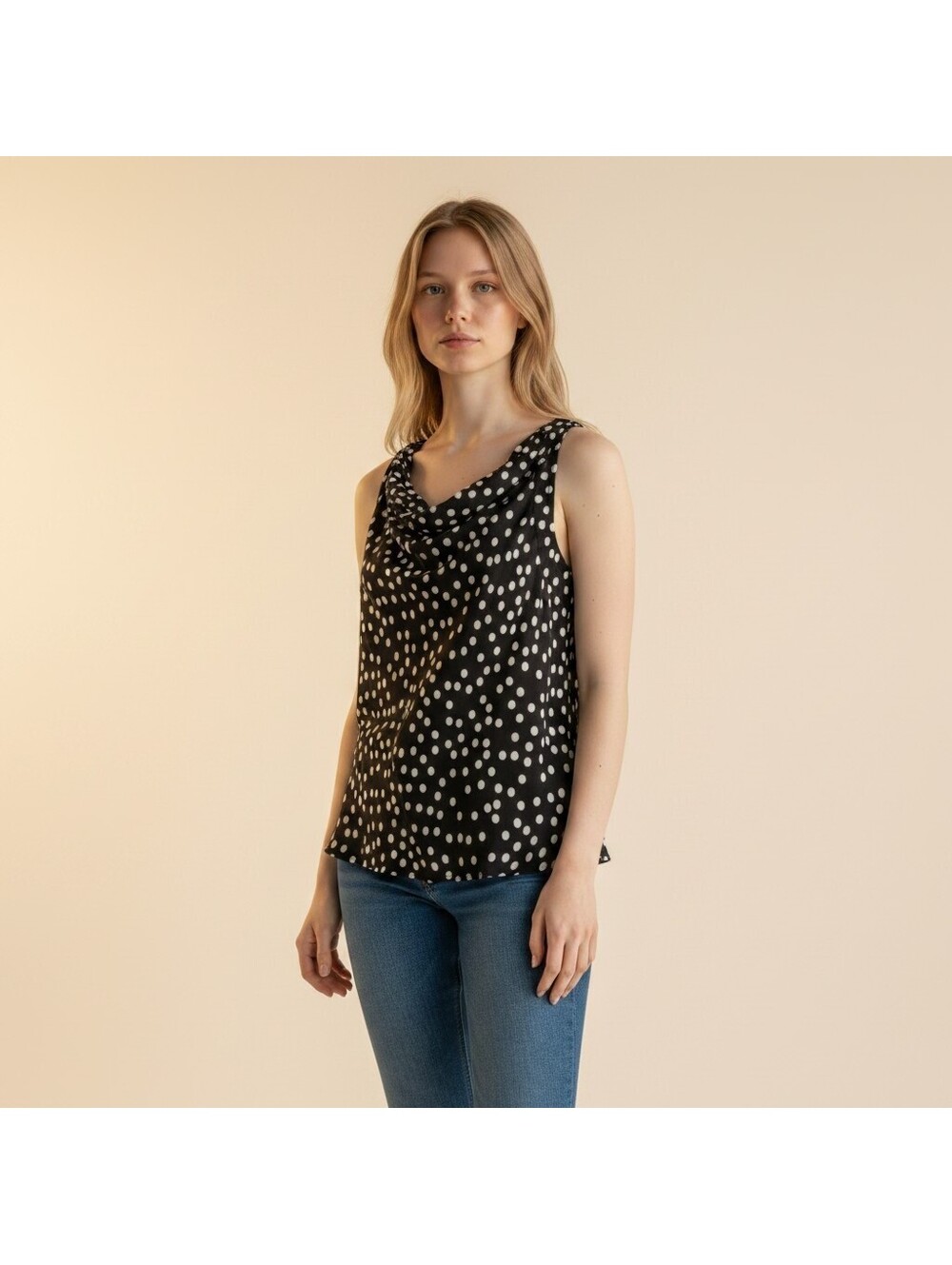 Dressbarn Blouse Women M Medium Black Polka Dot Sleeveless Wide Strap Casual